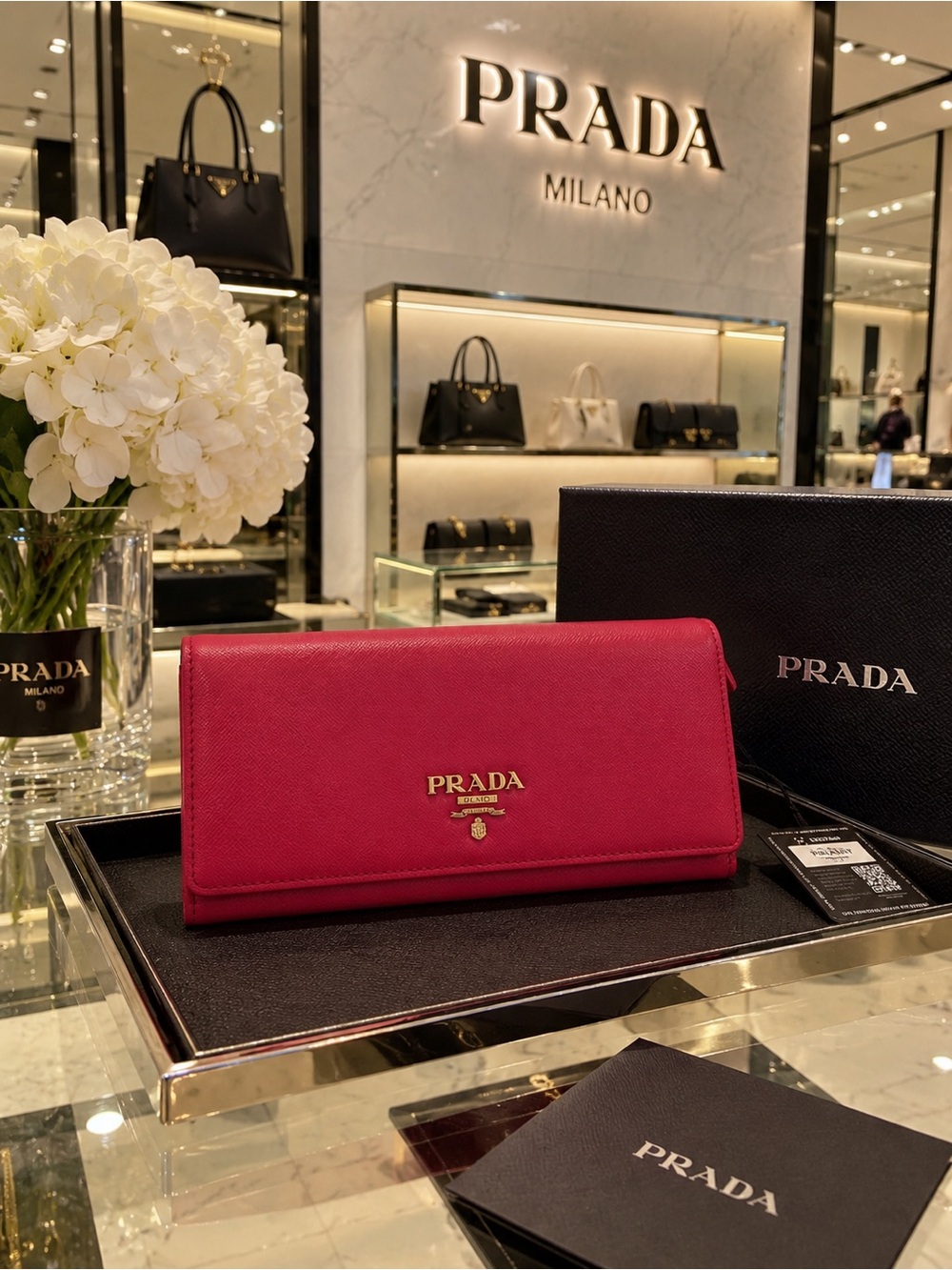Prada Saffiano Leather Wallet in Deep Pink with Gold Logo